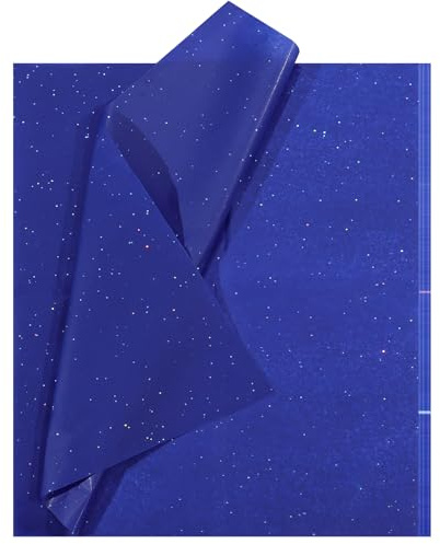 20 fogli di carta velina glitterata, 50 x 70 cm, blu reale, carta velina per confezioni regalo di Natale, bouquet di compleanno, imballaggio, decorazioni per feste, artigianato fai da te