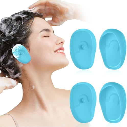 VisageVitalit 4 Pezzi Copri Orecchie per Doccia, Paraorecchie per Doccia, Orecchie Doccia, Paraorecchie In Silicone Per Capelli Riutilizzabili Colorazione Dei Capelli, La Casa Doccia (Blu)