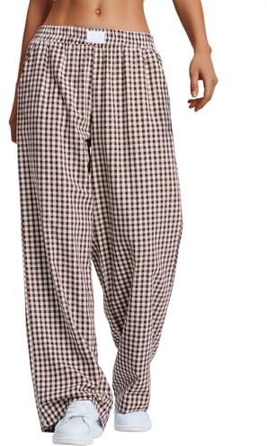 Rapbin Women's Pyjamas Pants Loungewear Cotton Lounge Trousers with Pockets | Summer 2026 Ladies Plaid Soft Lounge Pants Stripe Sleepwear Gingham Casual Pj Trousers