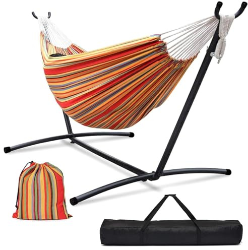 Zupapa Hamaca doble de lona con soporte de acero, capacidad de 200 kg, con bolsa de almacenamiento para jardín, patio, terraza, patio y balcón, color rojo