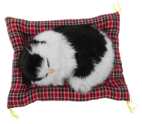 HEALSOPTHY Lifelike Sleeping Cat Figurine Pad Interactive Meowing Kitten Plush Toy Realistic Cat Statue for Home Office Desktop Decoration