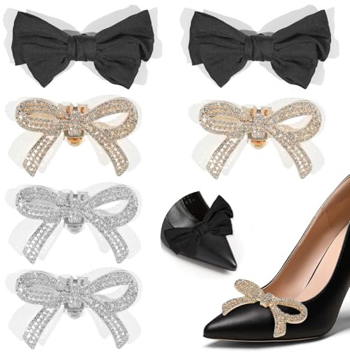 ZAGQIG 6Pcs Elegant Bow Shoe Clips Classic Detachable Bling Rhinestone Bow Shoe Charms Bridal Wedding Party, Halloween, Shoe Buckle Heel Cap Bag Clothing Accessories (Bow)
