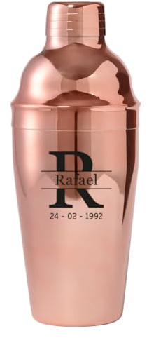 DEREGALOOS Coctelera Personalizada con Nombre o Diseño. Coctelera de Acero Efecto Cobre 550ml con Filtro Integrado. Regalo Original para Papá y Amantes de la Coctelería (Inicial y Nombre)