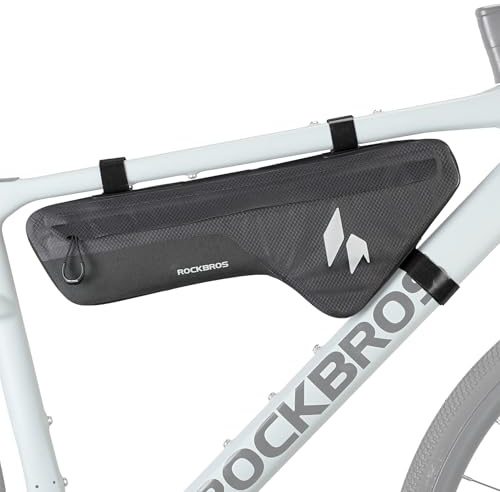 ROCKBROS Fahrrad Unterrohrtasche 100% Wasserdicht mit PP Stützplatte | Schlankes Design, Oberrohrtasche, 3 Punkt Befestigung, für Rennrad Gravelbike Regentag Langstrecke Alltag, 1,9 L