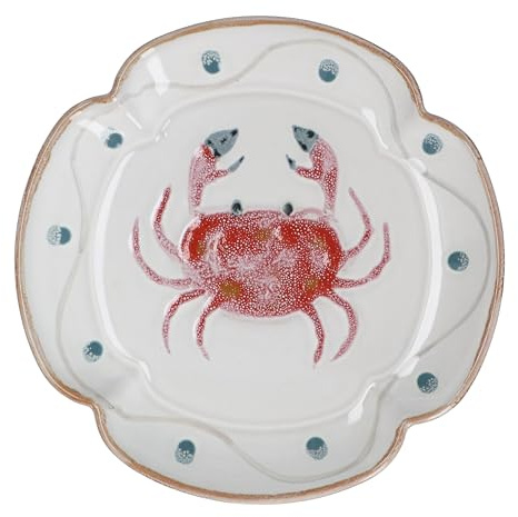 Gisela Graham Stoneware Side Plate, Crab Design, Coastal Style, Round, 20cm