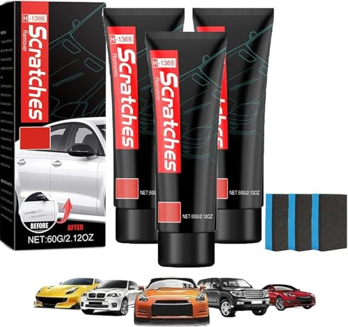 Scratch No Stove Top Scratch Remover, Stove Glass Cleaner, Cooktop Heavy Duty Cleaner and Polish, Polishing Wax with Sponge for Glass Ceramic Stoves Top, Car Paint Scratch Repair (3PC)