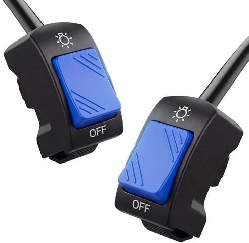 Interruptor de moto de 12 V, interruptor de faro de motocicleta de 2 cables, control de encendido y apagado para manillar, iluminación principal o auxiliar, carcasa de nailon, azul, juego de 2