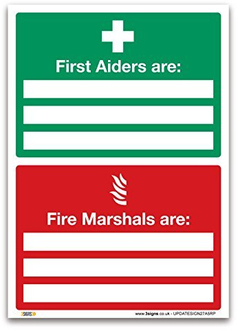 First Aiders & Fire Marshals Sign – A5 (210 x 148mm) Rigid Plastic (1mm) – Workplace Safety Signage for Emergency Compliance & Visibility