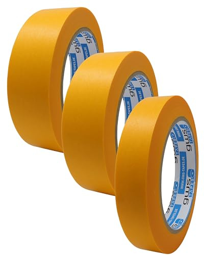 gws 3 Rollen Maler-Set Goldband 2 x 30 mm + 1 x 19 mm, Länge: 50 m | Washi-Abdeckklebeband zum Streichen, Malen, Lackieren, Basteln | dünn, stabil, rückstandsfrei entfernbar