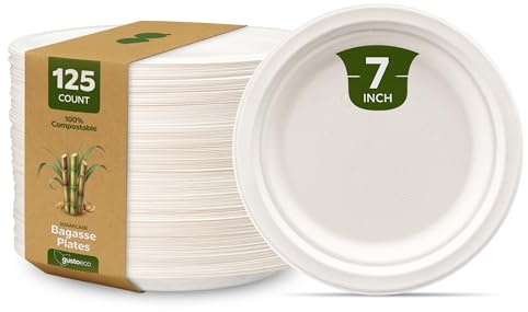 Comfy Package [125 pezzi - 18 cm] Piatti monouso 100% compostabili in canna da zucchero - ecologici e resistenti