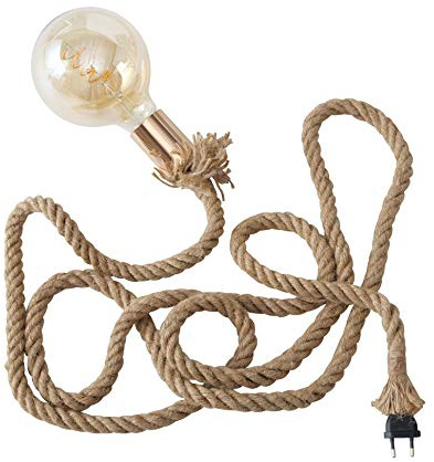 LS-LebenStil Tischlampe Hänge-Lampe Tau Sisal 300cm Seil-Lampe Pendel-Leuchte für E27 Lampen Hängende Leuchte im Loft Style Schreibtischlampe Schreibtischleuchte Büro Wohnzimmer Schlafzimmer