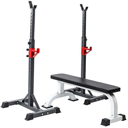 Geteiltes Squat-Rack Verstellbares Langhantel-Rack Bankdrücken-Rack Hantelbank Heimfitnessgeräte Krafttrainingsgeräte (Color : Black, Size : Squat Rack+Bench)