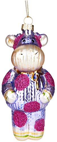 BRUBAKER Kuh im Strickanzug Pink - Handbemalte Weihnachtskugel aus Glas - Mundgeblasener Christbaumschmuck Figuren lustig Deko Anhänger Baumkugel - 13 cm