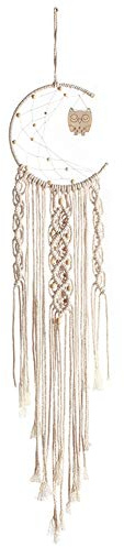 Makramee Wandbehang Boho Deko,Weiße Mond Woven Wanddeko Wandteppich,Holz Eule Perlen Handgemacht Böhmische Tapisserie Gewebte Handgefertigt Haus Dekoration Home Decor Wohnzimmer Schlafzimmer Dekor