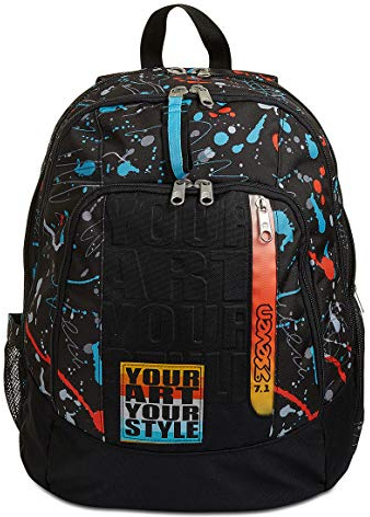 Seven Rucksack, Backpack für Schule, Uni & Freizeit, Geräumige Schultasche für Teenager, Mädchen, Jungen, Gepolsterter Schulranzen; mit Laptopfach -Advanced Personal Art, schwarz