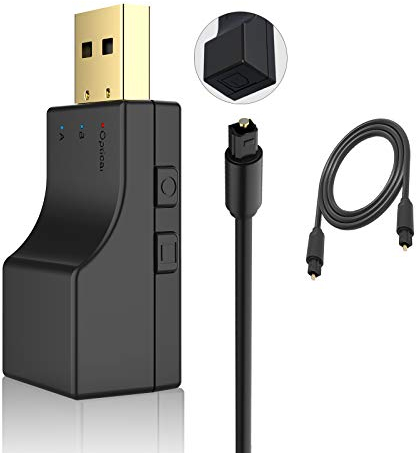 Isobel USB Bluetooth Transmitter Bluetooth Adapter Audio 5.0 Transmitter with Digital Optical Input, Low Latency Optical Toslink for TV PC Switch / PS4 / Xbox Console, 2 Devices Simultaneously
