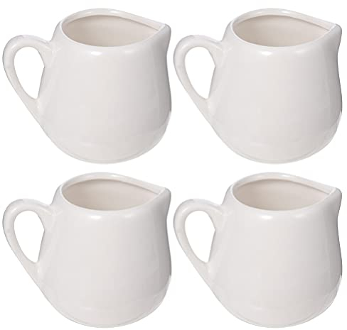 4 Pcs Mini Milk Jugs Ceramic Sauce Cups with Handle 50Ml Creamer Pitcher for Coffee Tea Sauces and More - White