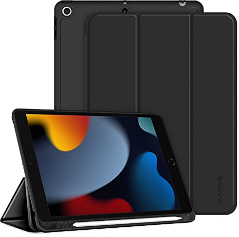 CACOE Cover Custodia Compatibile con iPad 9a Generazione 2021/iPad 8a Gen 2020/iPad 7a Gen 2019, Leggero Cover Protettivo Supporto con Pencil Holder per iPad 10.2 Auto Sveglia Sonno, Nero