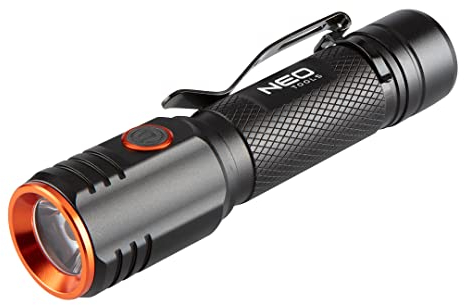 NEO TOOLS Akku-Taschenlampe USB C 2000 lm, 20W, CHN LED, Reichweite 180m, Li-Ionen-Akku 3.7V 2200mAh, IPX6, 4h Ladezeit, 4h Betriebszeit, 5 Betriebsfunktionen