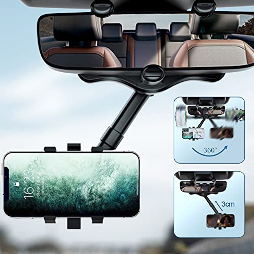 Kyduu Handyhalterung Auto, Universelle Fahrzeug Handyhalterung, 360° Drehung Universal KFZ Handy Halterung,Multifunktionaler Rückspiegel Telefonhalter,360 Grad Drehbarer Einziehbarer Autotelefonhalter