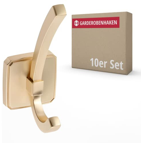 Gedotec Garderoben-Haken Metall gold gebürstet I Alice I Aufhänger Tiefe: 62 mm I 10 Stück Kleiderhaken I Wand-Garderobe zum Schrauben I Mantelhaken Modern I Design Wandhaken mit Befestigungsmaterial