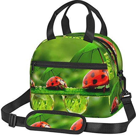 PIXOLE Isolierte Lunchtasche, niedlicher Lunch-Organizer – die tragbare Lunchtasche für jedermann - lustiger Marienkäfer mit Regenschirmen