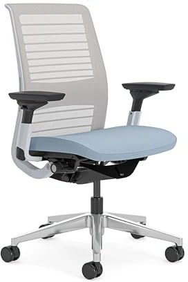 Steelcase Ergonomischer Bürostuhl: Think, 4D-Armlehnen,Blue Nickel | Leicht montierbar, Universalrollen, Premium-Materialien, bis 150 kg und 190 cm, sitzkomfort