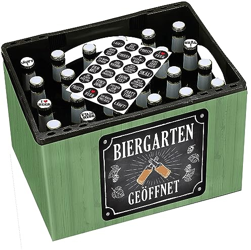Bierkasten Banderole Biergarten geöffnet | Papier L140cm 24 Aufkleber | Bastelset Bierkiste Männergeschenk (1 x Bierkastenbanderole Biergarten)