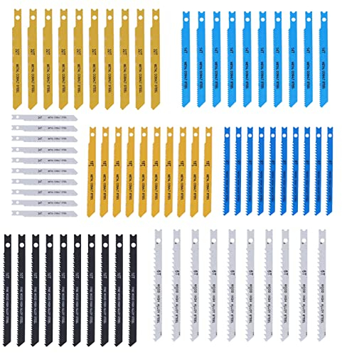 70 Pcs Jigsaw Blade Set 6 8 10 14 18 24 32TPI, Durable Wear and Corrosion Resistant Wood Cut Saw Blades, High Carbon Steel U Shank Jig Saw Blades for Wood Plastic Metal