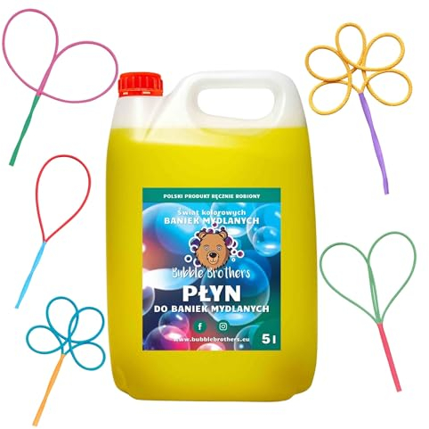 Bubble Brothers Seifenblasen Set: 5 Stück Seifenblasen-Stäbe & 5L Seifenblasenflüssigkeit für Riesenseifenblasen