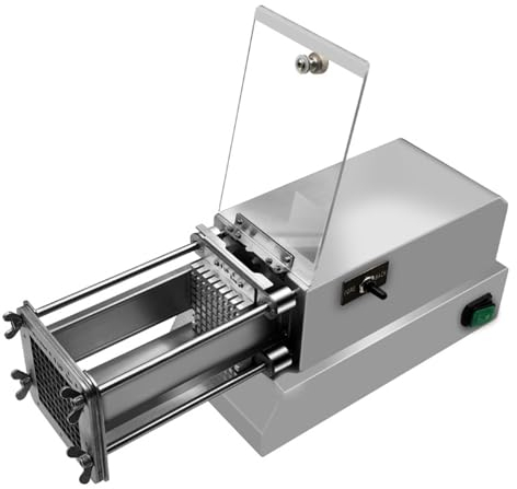 KHZKHC Coupe-Frites Professionnel 200 W, Coupe-Pommes De Terre Électrique en Acier Inoxydable, avec Lames De 8 Mm pour Usage Commercial, Domestique Et Concombres, Carottes, Patates Douces, Argenté