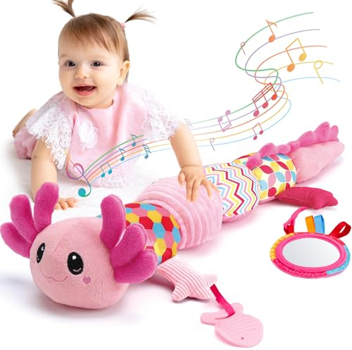 hahaland Juguetes Bebes 0 3 6 meses - Peluche Musical Bebe con Sonajero, Mordedor, Espejo - Tummy Time Regalo Bebe Recien Nacido Niña 6-12 meses