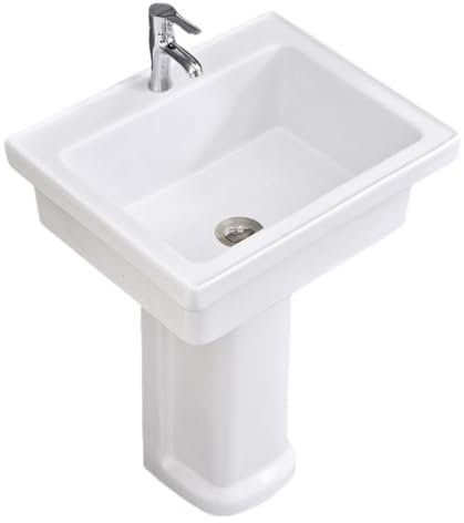 Bianco Lavatoio Lavabo in ceramica, lavabo su piedistallo per bagno, lavabo da appoggio con rubinetto caldo e freddo, lavabo su piedistallo con troppopieno, per interni (Size : 61 * 50 * 80cm)