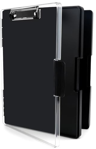 Dadabig Portablocco Portatile con Scomparto, Portablocco A4 con Vano Portaoggetti in Plastica Portablocchi in Plastica con Pinza per Scuola/Industria/Ufficio, Nero