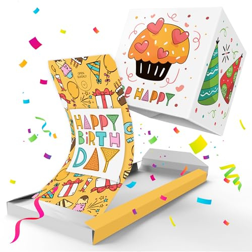 Notta&Belle FEEL LOVE EVERY MINUTE «BOOM» Happy Birthday Exploding Confetti Surprise Card (Yellow), Prank Box Pop Up Explosion