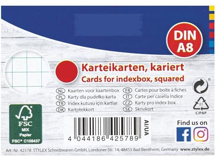 1000 Karteikarten / DIN A8 / weiss / kariert