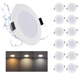 12x Faretti LED da Incasso per Cartongesso 7W 3CCT IP44, Foro Ø95-110mm