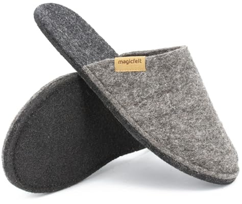 Magicfelt Filttoffel Magic Travel tillverkad av 100 % återvunnen ny ull för kvinnor och män – perfekt för resor och hem, Re stenfår, 40/41 EU