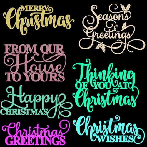 CYFUN DESIGN 7PCS Christmas Word Dies Set (7 pieces) - Scrapbooking Die-Cuts - Silver Carbon Steel Classic Dies for Card Making, Gift, Scrapbooking, DIY Craft
