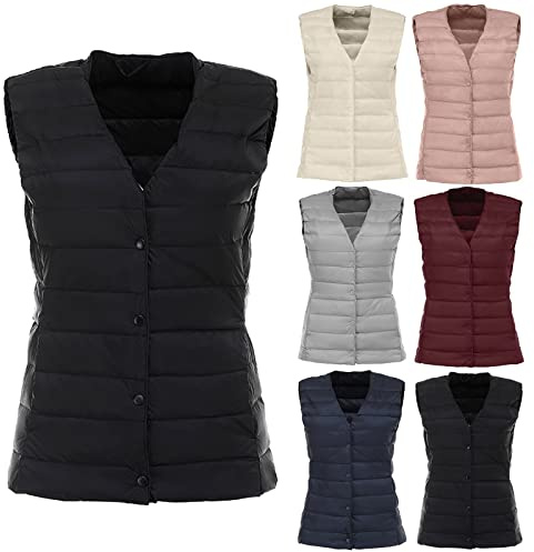 IQYU Chaleco ligero de plumón deportivo, ultraligero, acolchado, sin mangas, chaleco para mujer, chaleco de equitación, cuello de pico, chaleco deportivo de invierno, chaqueta de plumón, elegante