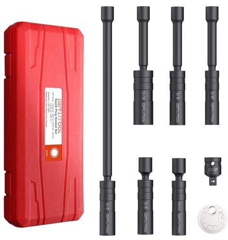 GETLITOOL Zündkerzenschlüssel 14mm 16mm 21mm, 6 Stück Magnet Universal Flexibel Zündkerzenschlüssel Satz Cr-V Stahl mit 1/2 Adapter, Spaltmaß zum Entfernen von Zündkerzen, Schwarz