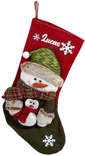 PSUNEY Nikolausstrumpf Große Weihnachtsstrumpf Personalisiert Bestickter Name 3D Geschenkbeutel Weihnachtsbaum Weihnachtsdeko mit Weihnachtsmann Schneemann Hirsche für Familie Kamin Baumdekoration