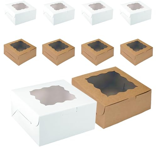 Vebetter 20er Cupcake Boxen mit Sichtfenster, 10 x 10 x 6 cm, Braun & Weiß | 10 weiße + 10 braune Kartonboxen für Cupcakes, Muffins, Kekse und Desserts – faltbar, mit transparentem Sichtfenster.