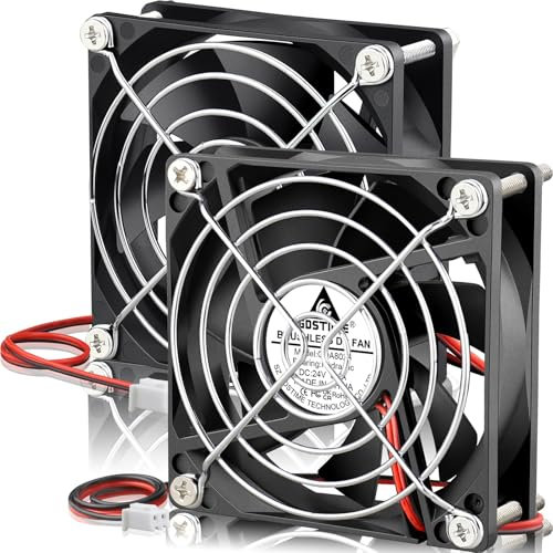 GDSTIME 2-Pack 80mm Fan 2 Pin 24V Brushless DC Cooling Fan 2Pin, 80x80x25mm for Computer Case