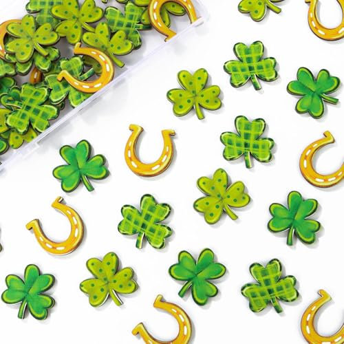 60 pcs St. Patrick's Day Confetti Wooden Irish Shamrock St Patricks Day Table Decoration Confetti Scatter Table Sprinkles for DIY Crafts St Patricks Party Decorations