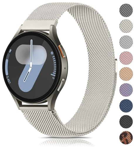 Vancle Armband för Samsung Galaxy Watch 7 armband 40 mm 44 mm kvinnor och män, metall mesh rostfritt stål ersättningsarmband 20 mm klockarmband för Samsung Galaxy Watch FE 40 mm (Starlight)