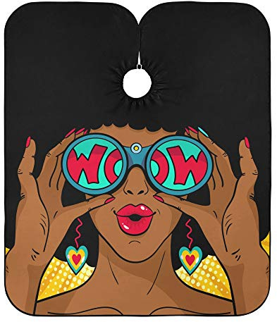 Mujer Afroamericana En El Arte Pop Capa Peluqueria Impermeable Cortar Cabello Delantal Ligera Barberos Delantal Para Adulto Peluquero Niños 140X168Cm