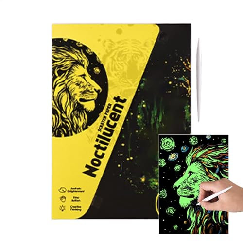 Kunstkratzpapier, Kratzerpapier | Handgefertigter Glitzer -Scratchboard -Kunstset von 4 - Bastelkunstartikel, A4 -Größe Malvorlagen, Graffiti -Kartenspielzeuge, Landschaft und Tierkunst