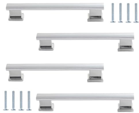 SANCHAKOU Metall Schubladengriffe 4Er-Pack Schubladengriff Aus Zinklegierung Schrankgriff Möbelbeschläge 128 Mm Chrom