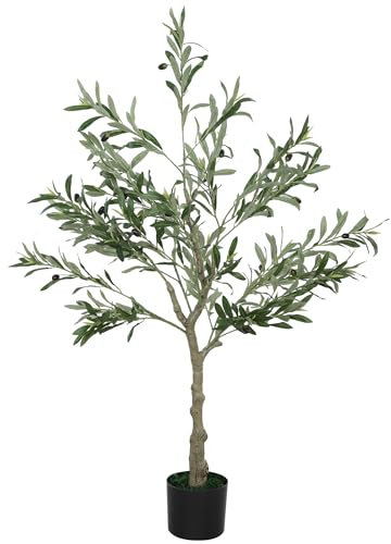 HOMCOM Pianta Artificiale di Olivo Alta 120 cm, Albero Finto da Interno con 450 Foglie e 20 Olive, Vaso Incluso, Alberello Decorativo per Salotto, Ufficio e Ingresso